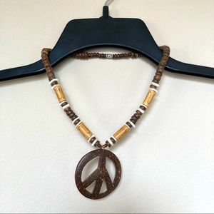 Wood Peace Sign Necklace